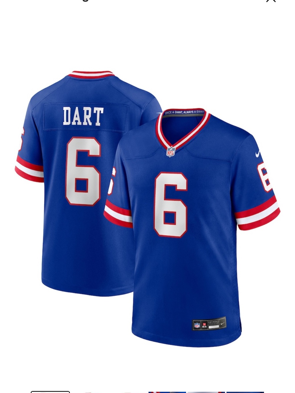 NWT Men's New York Giants Jaxson Dart Nike Royal Classic Game Jersey, Size L